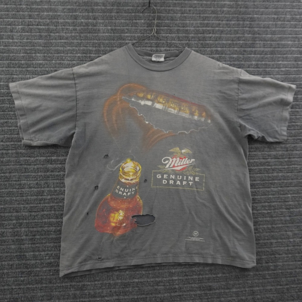 Vintage 90s Miller Genuine Draft T-Shirt XL Faded Gray Distressed Beer Promo